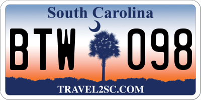 SC license plate BTW098