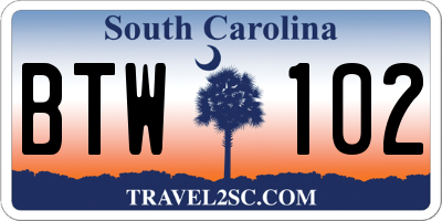SC license plate BTW102
