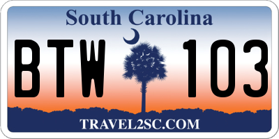 SC license plate BTW103