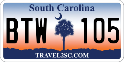 SC license plate BTW105