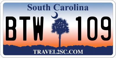 SC license plate BTW109
