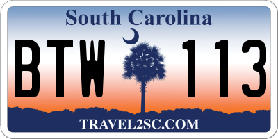 SC license plate BTW113