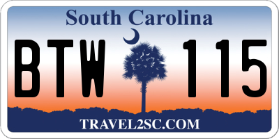 SC license plate BTW115