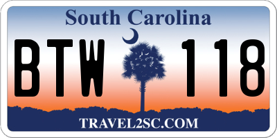 SC license plate BTW118