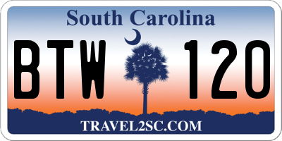 SC license plate BTW120