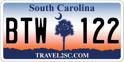 SC license plate BTW122