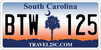 SC license plate BTW125