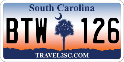 SC license plate BTW126