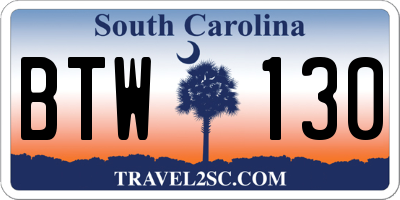 SC license plate BTW130