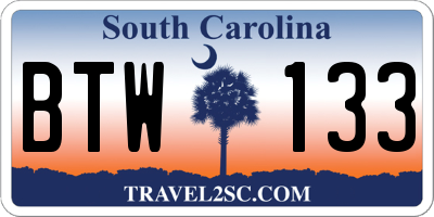 SC license plate BTW133