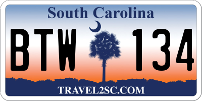SC license plate BTW134