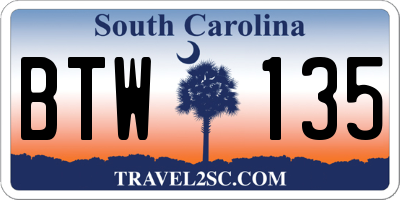 SC license plate BTW135