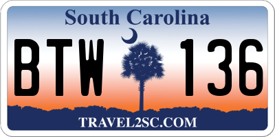 SC license plate BTW136