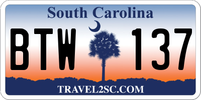 SC license plate BTW137