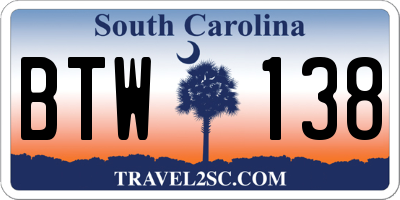 SC license plate BTW138
