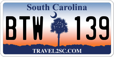 SC license plate BTW139