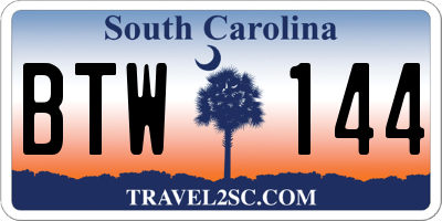 SC license plate BTW144