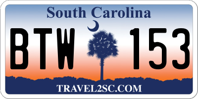 SC license plate BTW153