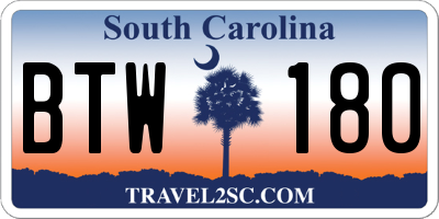 SC license plate BTW180