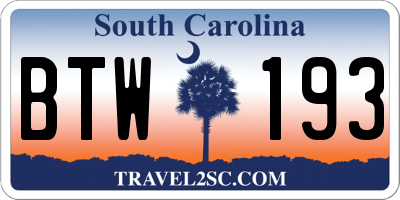 SC license plate BTW193