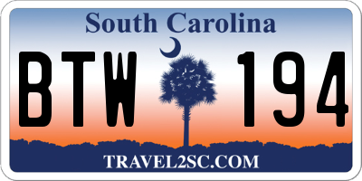SC license plate BTW194