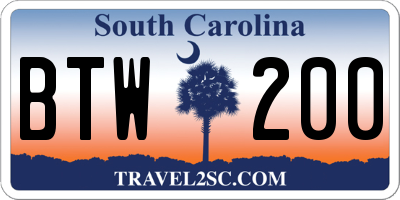 SC license plate BTW200