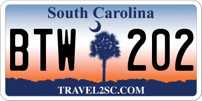 SC license plate BTW202