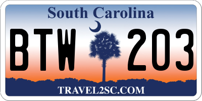 SC license plate BTW203