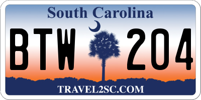 SC license plate BTW204
