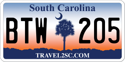 SC license plate BTW205