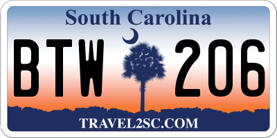 SC license plate BTW206