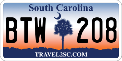 SC license plate BTW208