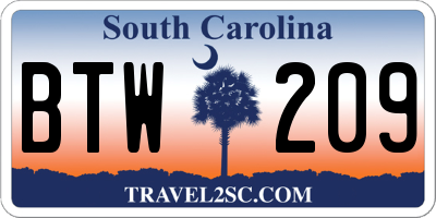 SC license plate BTW209