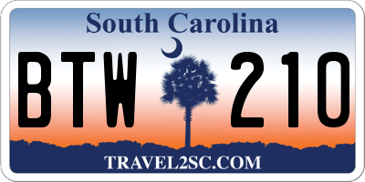 SC license plate BTW210