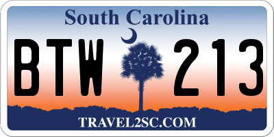 SC license plate BTW213
