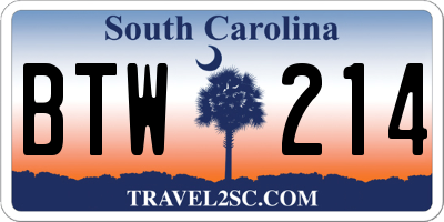 SC license plate BTW214