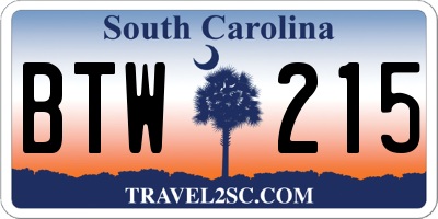 SC license plate BTW215