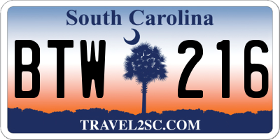 SC license plate BTW216