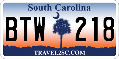 SC license plate BTW218