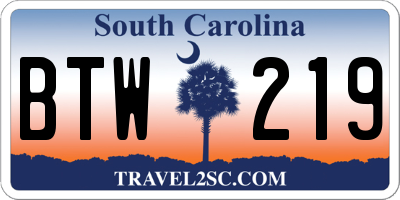SC license plate BTW219