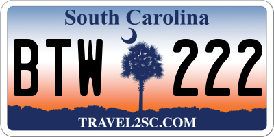 SC license plate BTW222