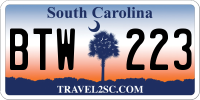 SC license plate BTW223