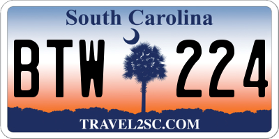 SC license plate BTW224