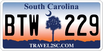 SC license plate BTW229