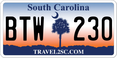 SC license plate BTW230
