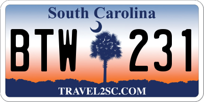 SC license plate BTW231