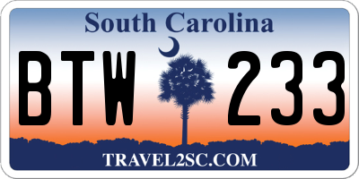 SC license plate BTW233