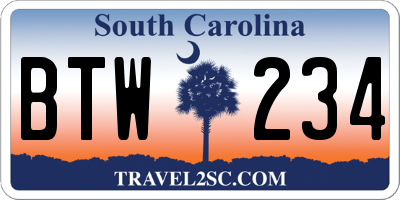 SC license plate BTW234