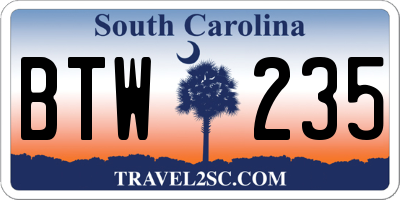 SC license plate BTW235