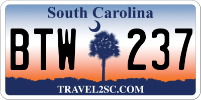 SC license plate BTW237